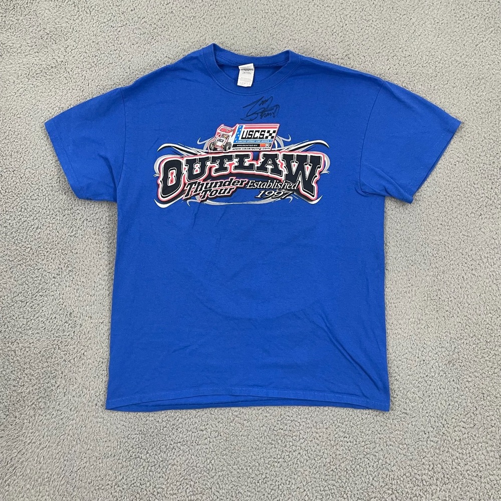 Outlaw Racing Thunder Tour USCS Shirt Men L Blue Sprint Car Short Sleeve Tee